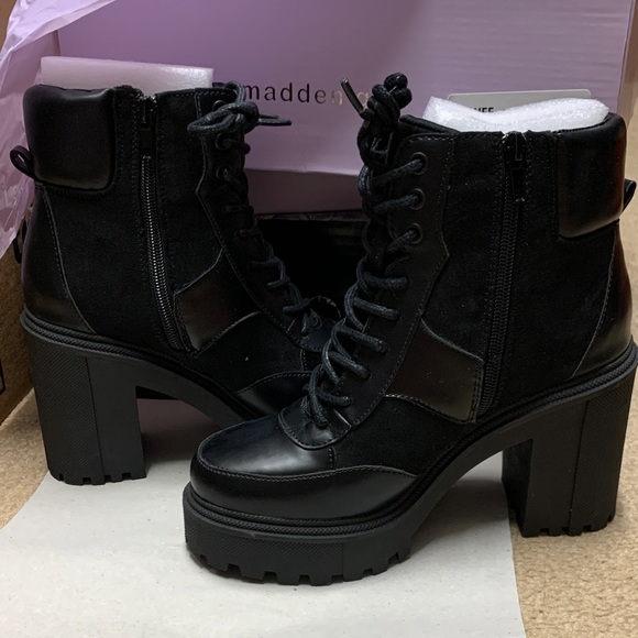 Madden Girl Black Combat Boots - Picture 3 of 11
